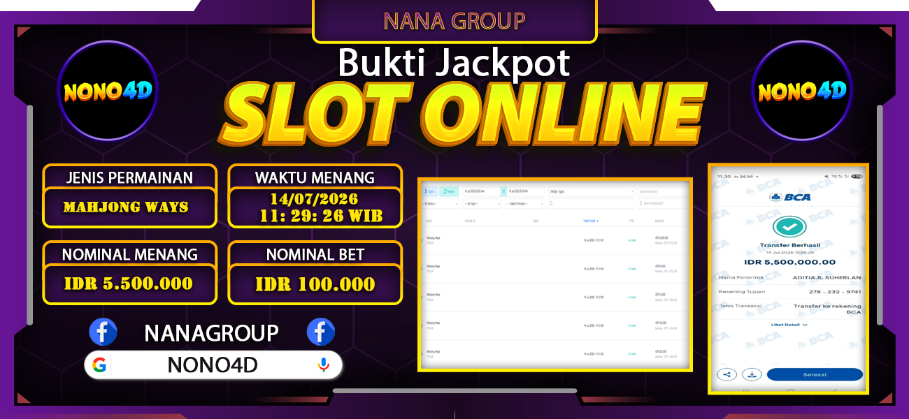 Bukti Kemenangan Besar Dibayar lunas Member NONO4D RP 5.500.000, 14 Juli 2026