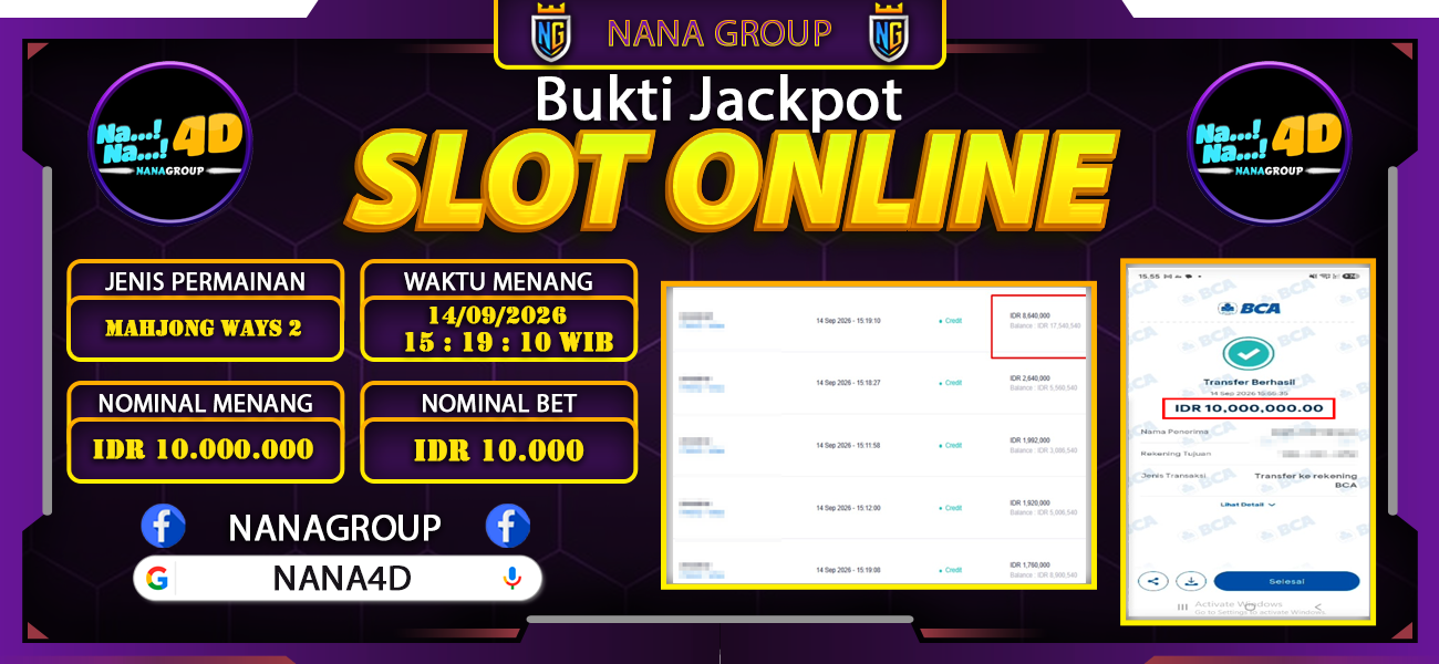 Bukti Kemenangan Besar Dibayar lunas Member NANA4D RP 10.000.000, 14 September 2026