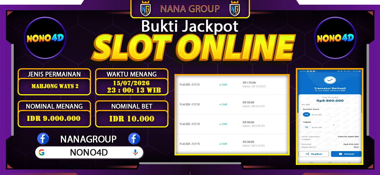 Bukti Kemenangan Besar Dibayar lunas Member NONO4D RP 9.900.000, 15 Juli 2026