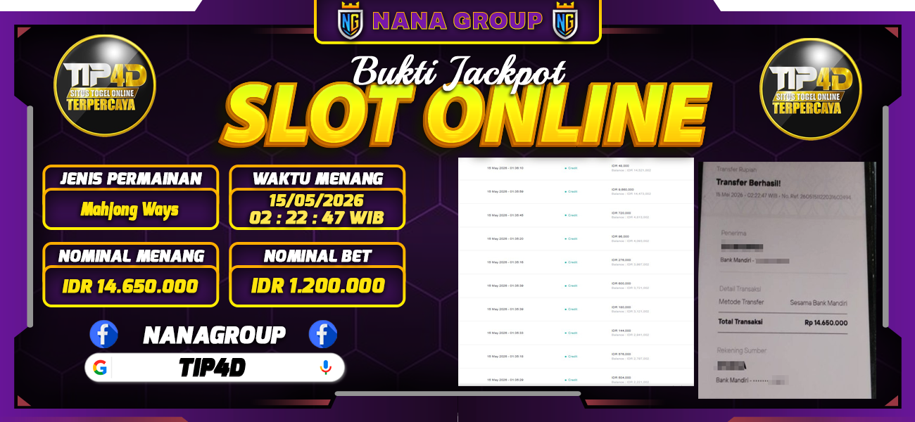 Bukti Kemenangan Besar Dibayar lunas Member TIP4D RP 14.650.000, 15 Mei 2026