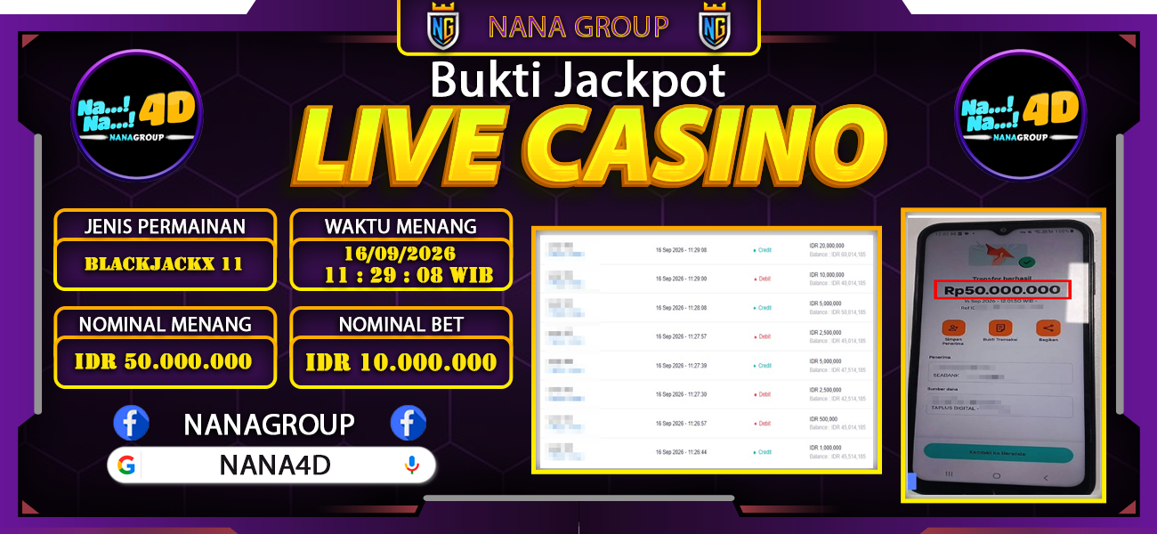 Bukti Kemenangan Besar Dibayar lunas Member NANA4D RP 50.000.000, 16 September 2026