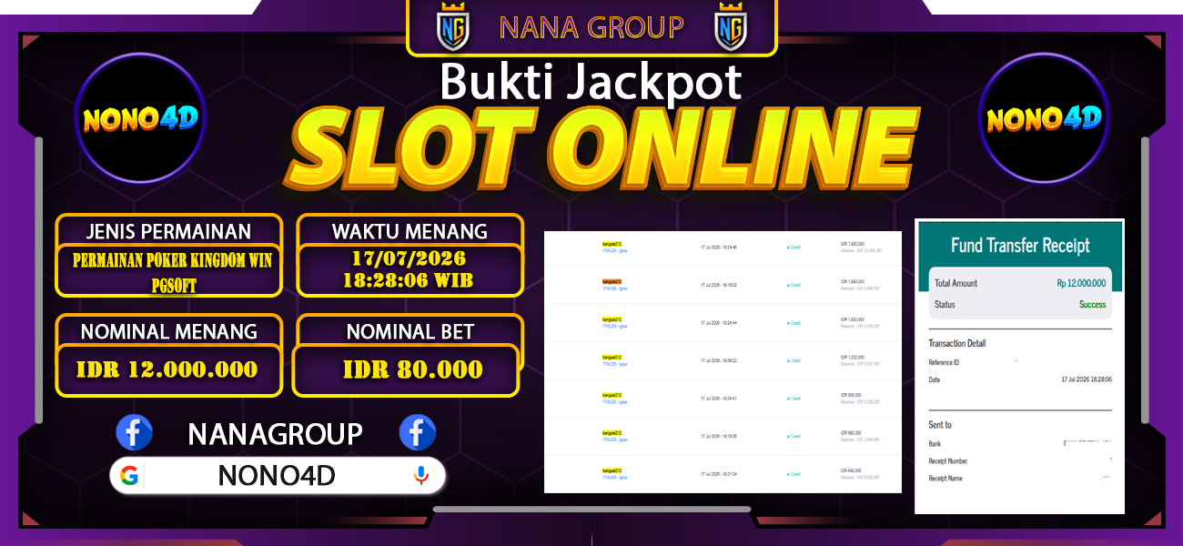 Bukti Kemenangan Besar Dibayar lunas Member NONO4D RP 12.000.000, 17 Juli 2026