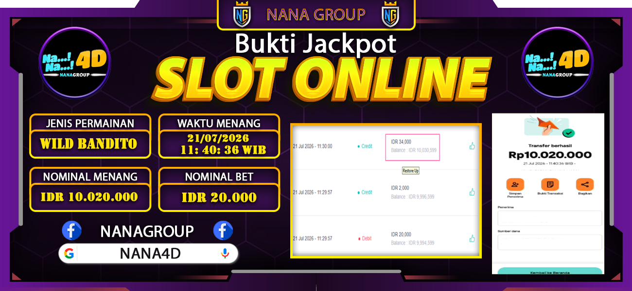 Bukti Kemenangan Besar Dibayar lunas Member NANA4D RP 10.020.000, 21 Juli 2026