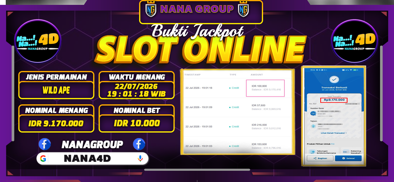 Bukti Kemenangan Besar Dibayar lunas Member NANA4D RP 9.170.000, 23 Juli 2026